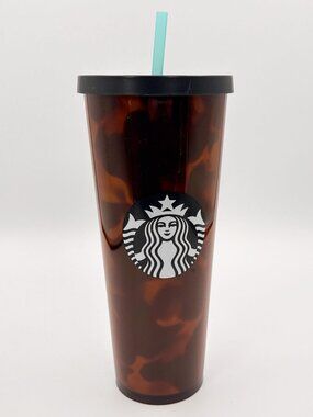 Starbucks Venti 24oz Cold Cup Tumbler Tortoise Shell BPA Free Straw